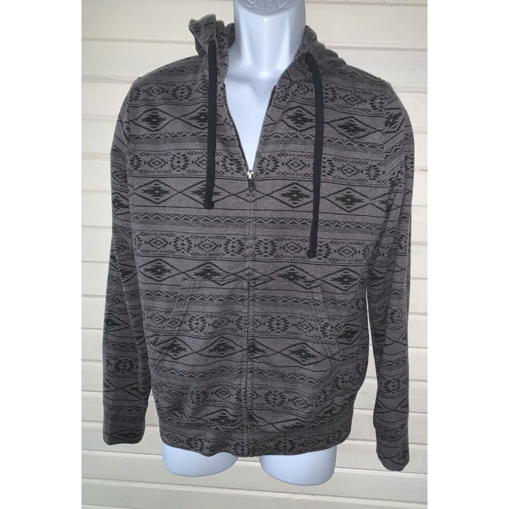 BKE Sz SMALL Athletic Fit Full Zip Gray Tribal Print Hoodie Pockets VGUC